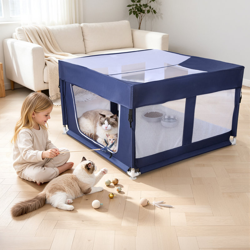 Parc à chiots avec couvercle pour chiens et chats, utilisable à l'intérieur ou à l'extérieur - Parc à chiots avec porte, enclos pour petits animaux en tissu Oxford résistant