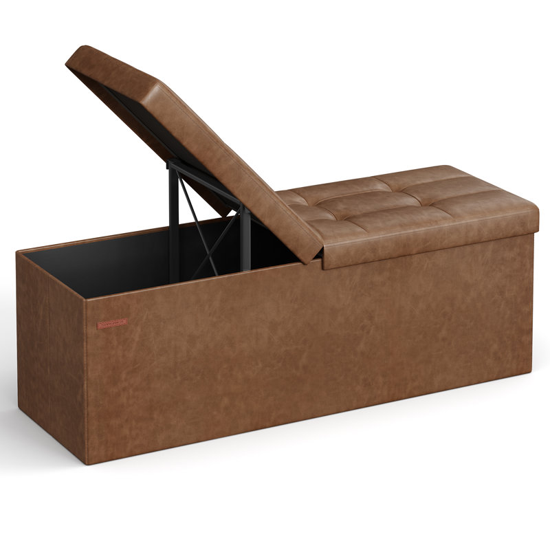 Folding Storage Ottoman, Coffee Brown, 15"H x 30"W x 15"D