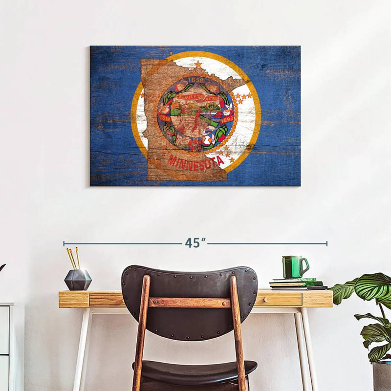 Borges State Map Over Minnesota Flag, 24" H x 36" W
