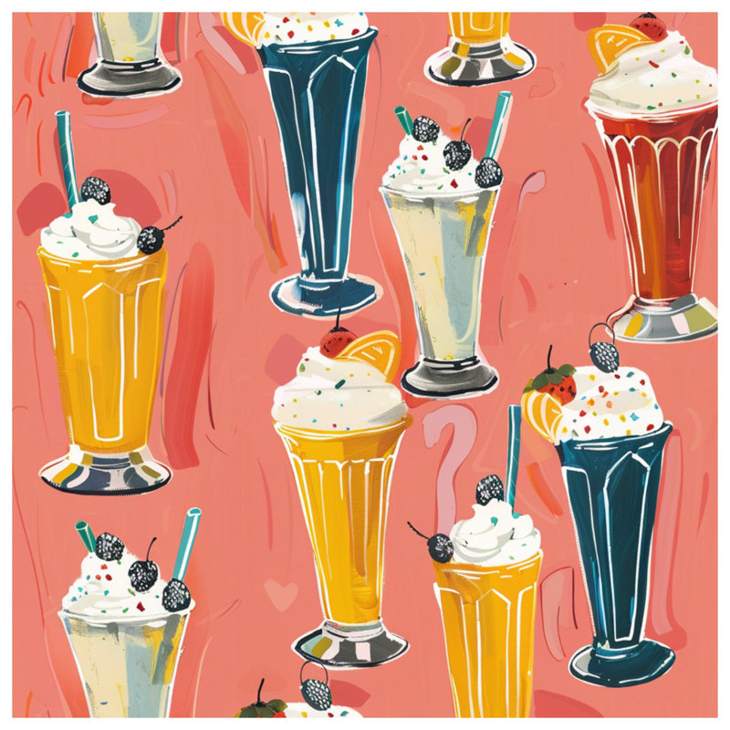 Milkshake Illustration Shower Curtains Extra Long, 70in W x 84in H