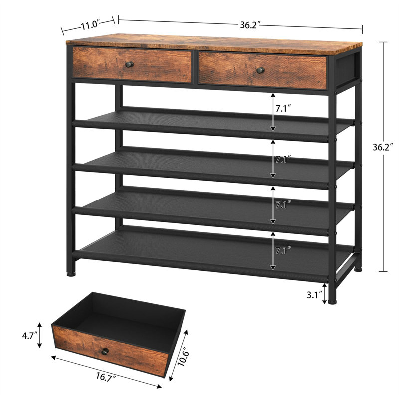 Rustic Brown 5-Tier Shoe Rack with Fabric Shelves and Wooden Top