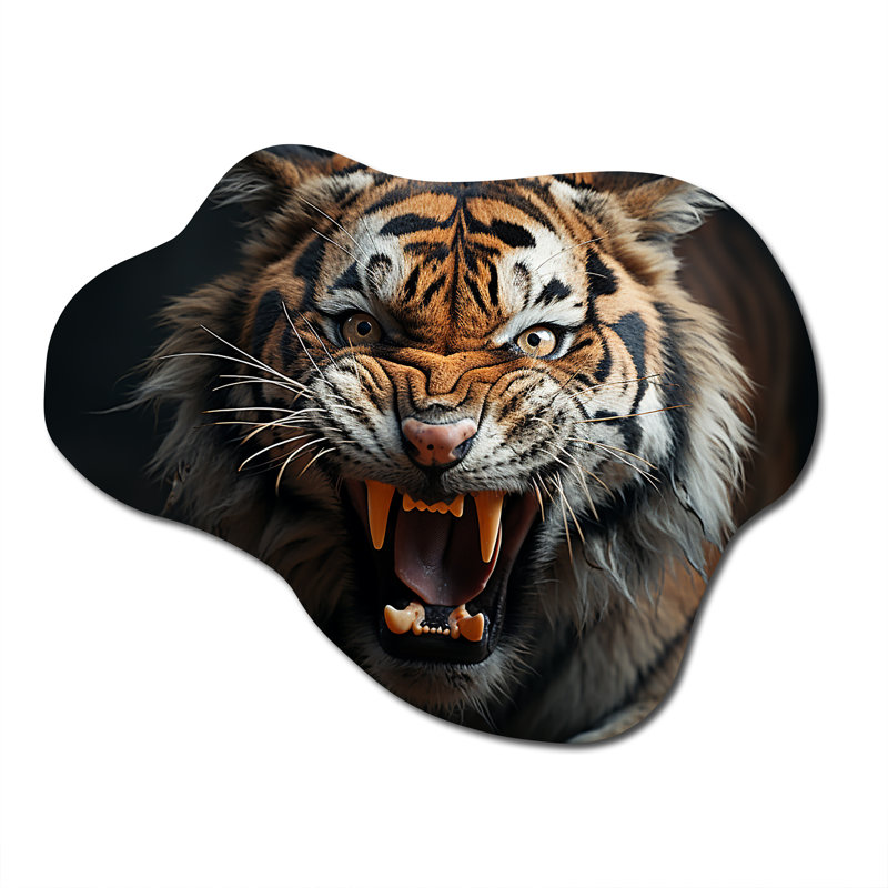 «Brown Fierce Tiger Portrait II - Cloud Tiger», art mural en métal, reproduction de sculpture murale asymétrique en métal