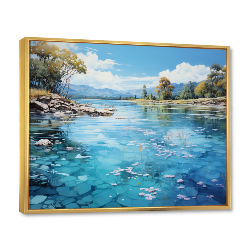 River Azure Mirrors I - Landscapes Canvas Wall Art, H 24 po x l 32 po x P 1 po, Cadre flottant doré
