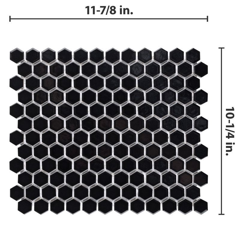 Metro 1" Hex Glossy Black 10-1/4 in. x 11-7/8 in. Porcelain Mosaic Tile