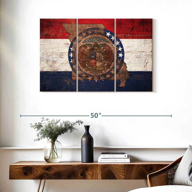 Borges State Map Over Missouri Flag, 24" H x 38" W