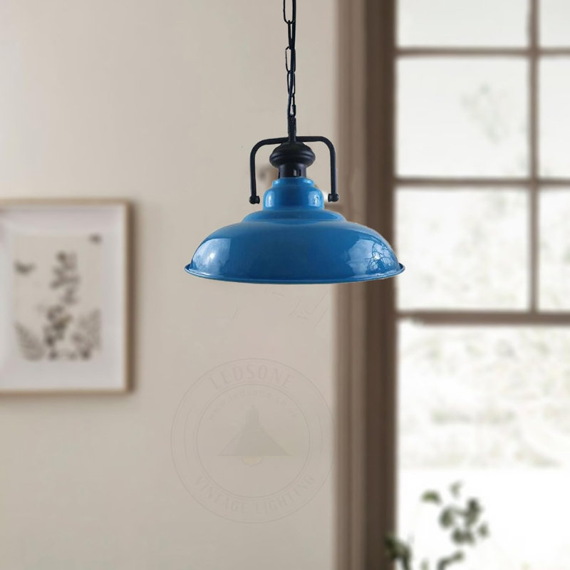 Modern Metal Pendant Lampshade with Adjustable Chain, Light Blue