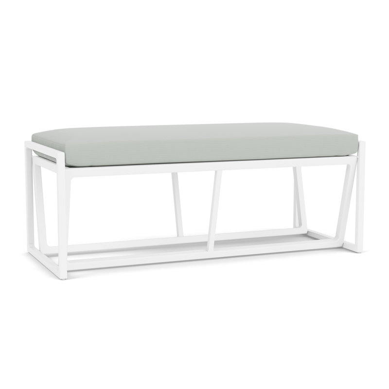 Summit Outdoor Dining Bench, Matte White, Callen Celadon