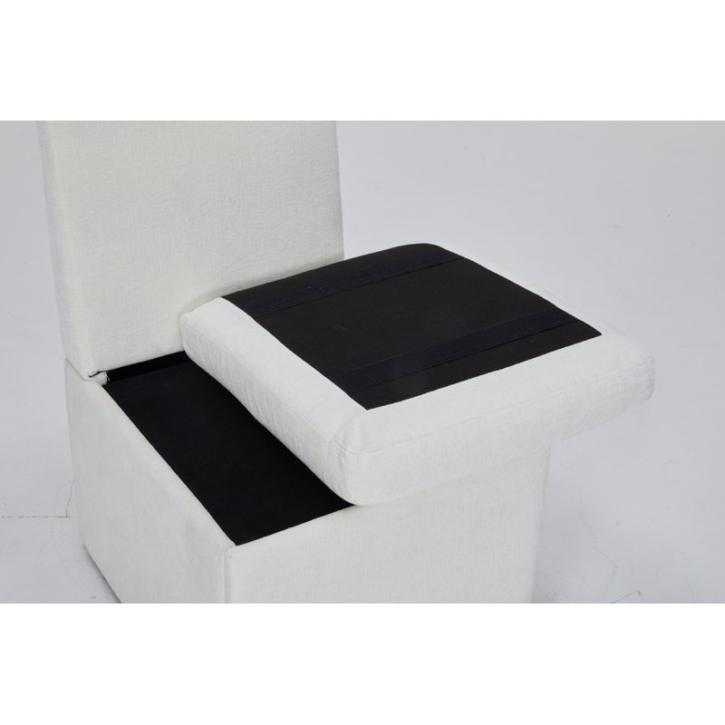 Linen Upholstered Armless Dining Chair with Casters and Storage space-set of 2, Ivory