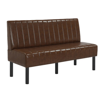 60"L x 36"H  Single Booth with Brown Upholstered Seat, Vertical Channel Backrest