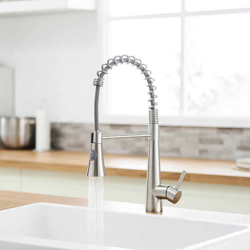 Stainless Steel Kitchen Faucet With Brushed Nickel Pull Out Spray Head - Modern Style In Easy To Install And Use