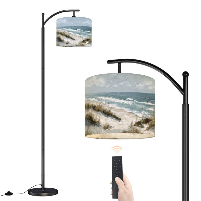 Lampe sur pied à arc avec abat-jour réglable Coastal Tranquility Dunes Graminées Ocean Waves Artwork Lampe sur pied 3 températures de couleur à intensité variable avec poteau pour interrupteur