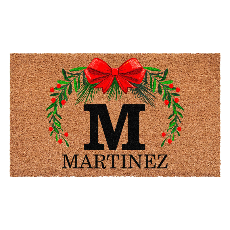 Paillasson couronne de Noël personnalisé, lettre M, L 17 po x L 29 po
