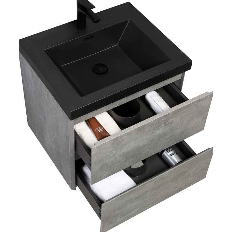Meuble-lavabo moderne 24 po. Armoire grise avec cuve en quartz. Installation facile, lavabo élégant de 24 po. Et,