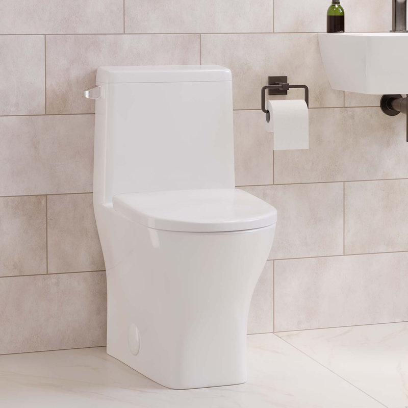 Toilette ronde une pièce avec chasse à gauche 10 po Sublime II de Swiss Madison, 1,28 pi³ / min, Blanc lustré, Simple