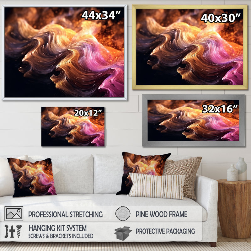 Surtensions orange et rose sur toile, H 30 po x l 40 po x P 1,5 po, Cadre photo doré simple