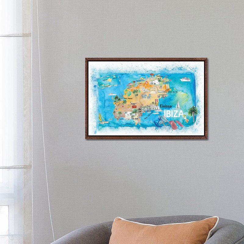 Ibiza Spain Illustrated Map With Landmarks And Highlights by Markus & Martina Bleichner - Painting on Canvas