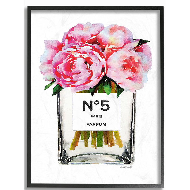 « mode stylisé fleur rose », impression, H 30 po x l 24 po, Giclée encadrée noir minuit