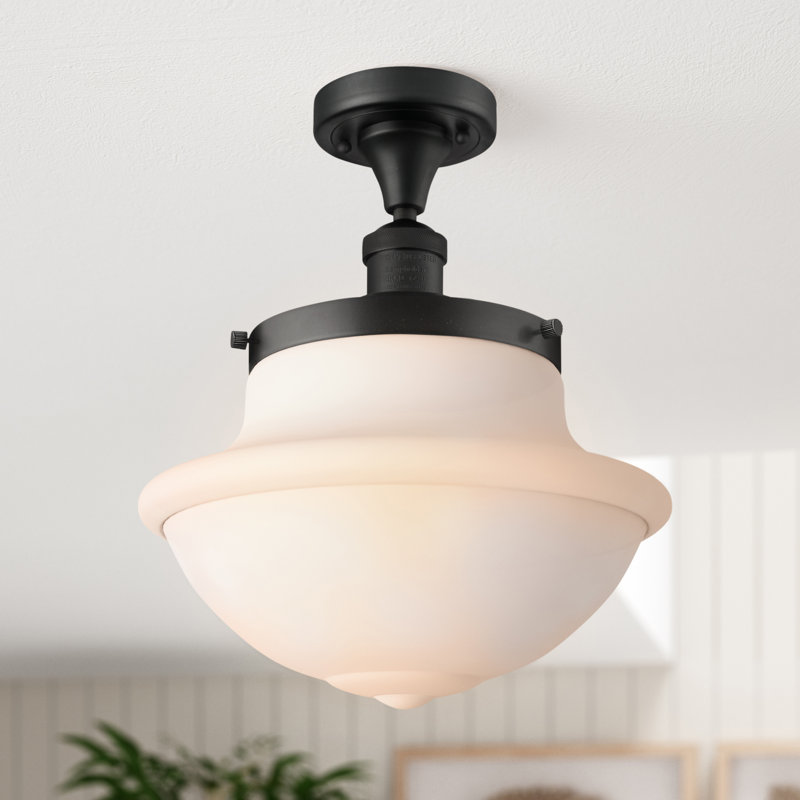 Baptiste Glass Semi Flush Mount, No Bulb Included, Matte White, Matte Black