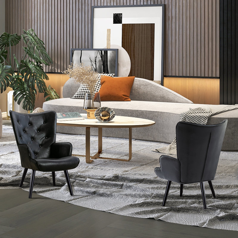 Fauteuil à oreilles capitonné de 27,5 po de large Marauder, Polyuréthane noir