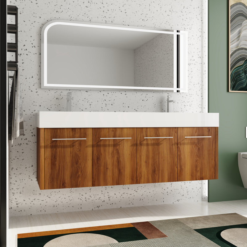 Meuble-lavabo double 60 po avec plateau en résine, Brun ébène / chrome