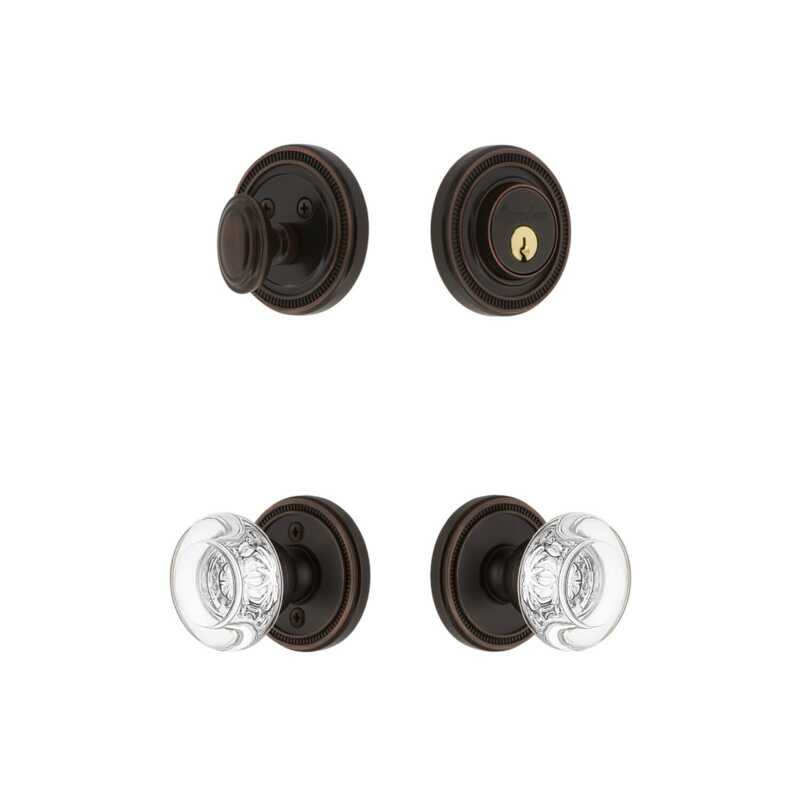 Grandeur Soleil Rosette Entry Set with Bordeaux Crystal Knob in Antique Pewter, 2.375", Timeless Bronze