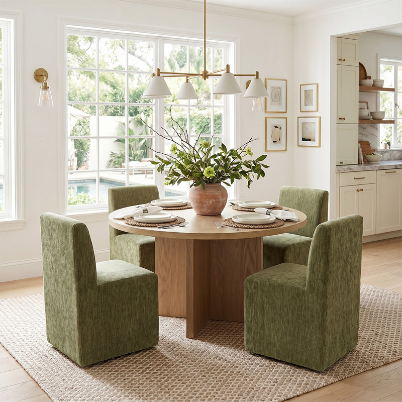 Ensemble de table de salle à manger 5 pièces avec chaises rembourrées entièrement assemblées sur roulettes, Vert