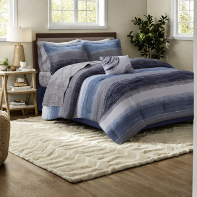 Ensemble de literie pour très grand lit 9 pièces de qualité supérieure, microfibre ultra douce, rayures aquarelles élégantes, convient aux chambres confortables