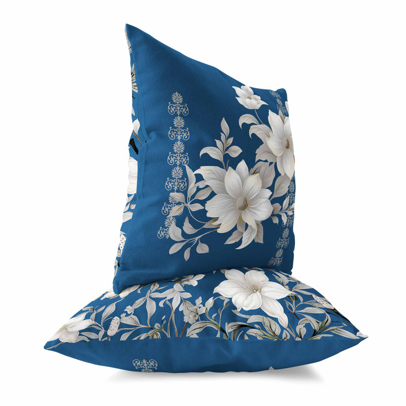 Petal Perfection Faux Suede Throw Pillow, Blue/White/Multicolor Floral, 16"H x 16"W
