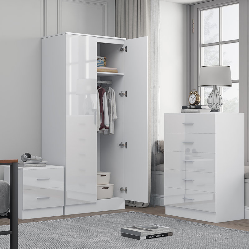 Eva Piece Bedroom Set, White Gloss / Matt White