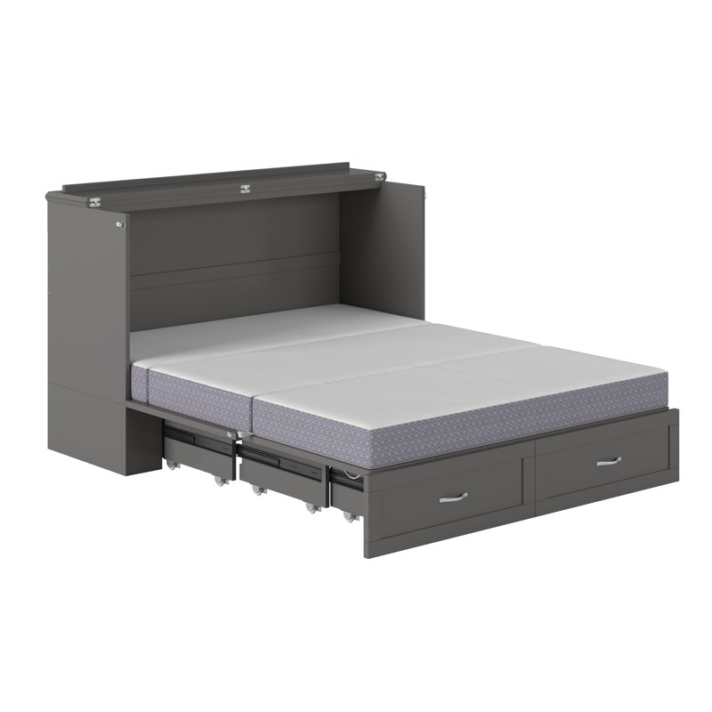 Commode et lit escamotable avec matelas 6 po, rangement et chargeur intégré Atiyah, Gris, Grand