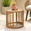 Table d'appoint en verre trempé et acier, couleur brune, P 17,88 po x H 16,46 po-785102479