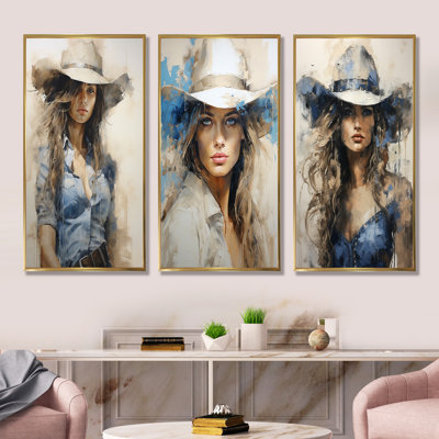 Minimalisme bleu, Cowgirls, ensemble de 4 reproductions d'art mural