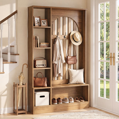 70.9" Wall Room Divider With Storage Shelves,Shoe Bench and Coat Rack
