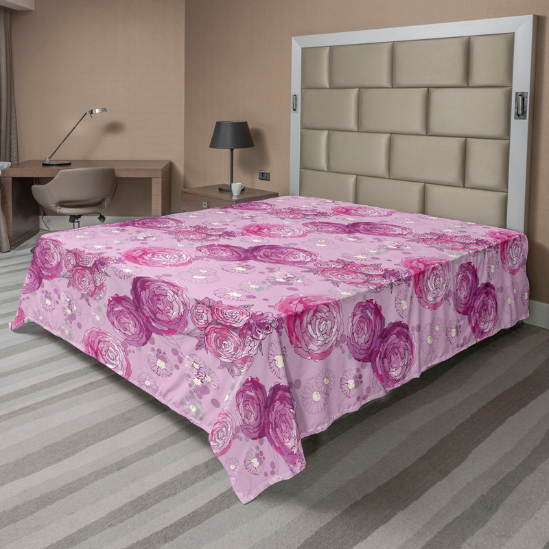 Drap de pivoine Ambesonne, Drap plat pour taille de lit très grand californi