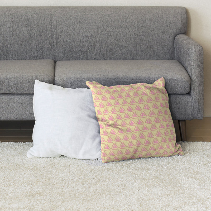 Coussin décoratif à motif d’arbre minimaliste classic Barbra, Bourre en polyester, Rose / Jaune, 40 po x 40 po