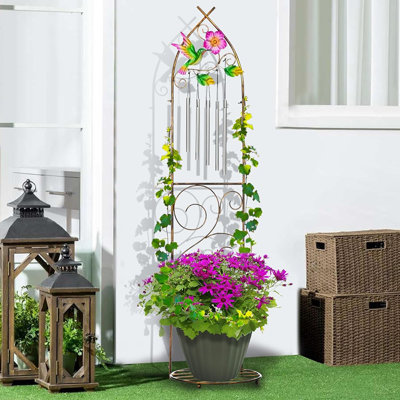 Treillis de jardin avec supports à plantes, Hummingbi détachable en métal