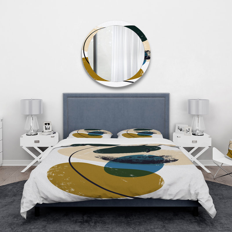 Ensemble de housse de couette en microfibre bleu / brun, Housse de couette pour grand lit et 2 taies décor