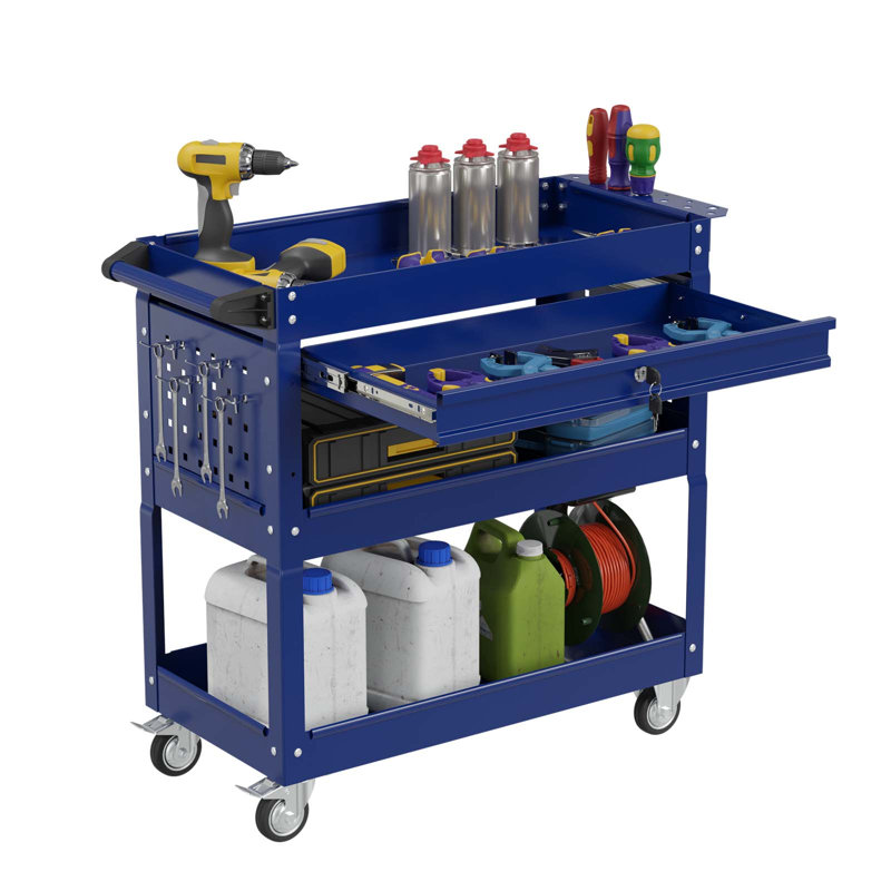 26'' W Metal Side Chest with Wheels, Blue