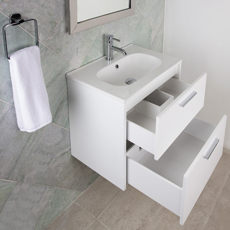 Aquatre 24'' W Single Vanity, Wall Mount, Matte Black, Natural Walnut