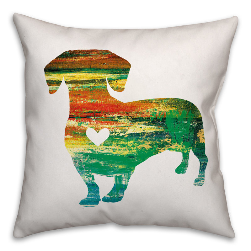  Coussin Silhouette Dachshund, housse seulement, 18 po x 18 po, Vert / orange / jaune