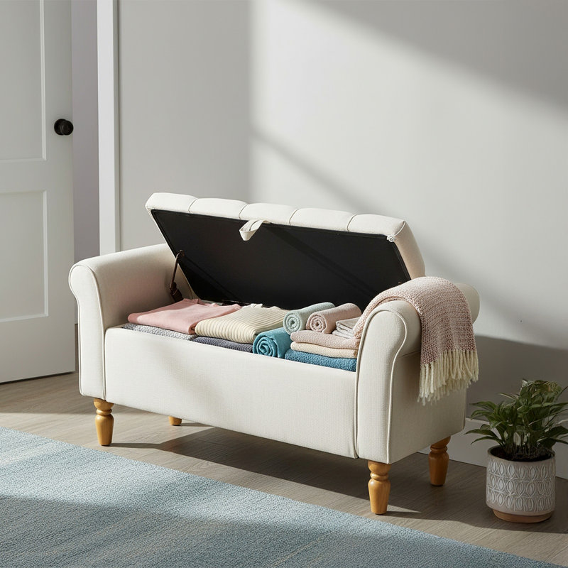 Linen Upholstered Bench with Flip Top