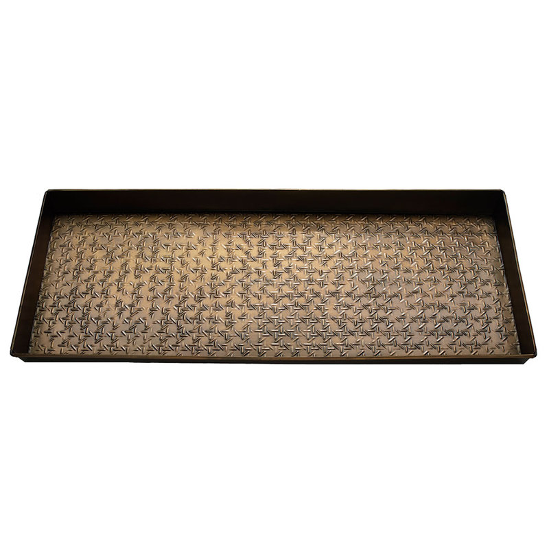 Antique Brass Galvanized Iron Boot Tray with Caning Pattern