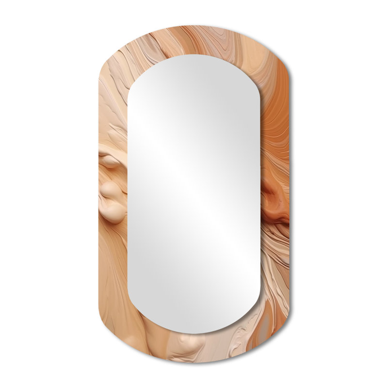 Orange and Beige Unbounded Imagination I - Abstract Cylinder Decorative Mirror, Modern Asymmetrical Wall Mirror, Printed Metal Art