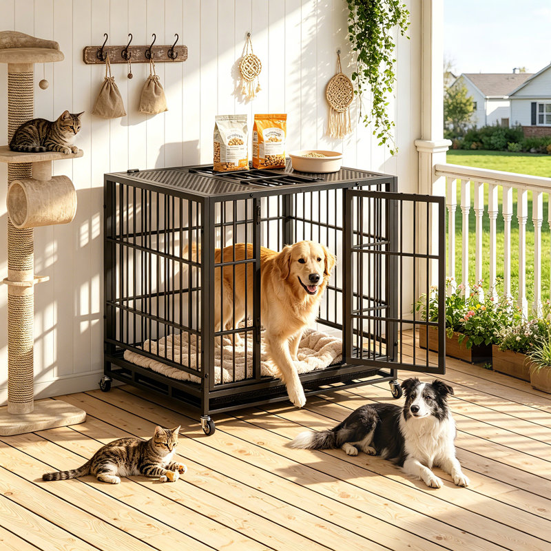 Cage pour chien avec roues verrouillables et loquet rotatif, H 30,71 po x l 37,01 po x P 25,59 po