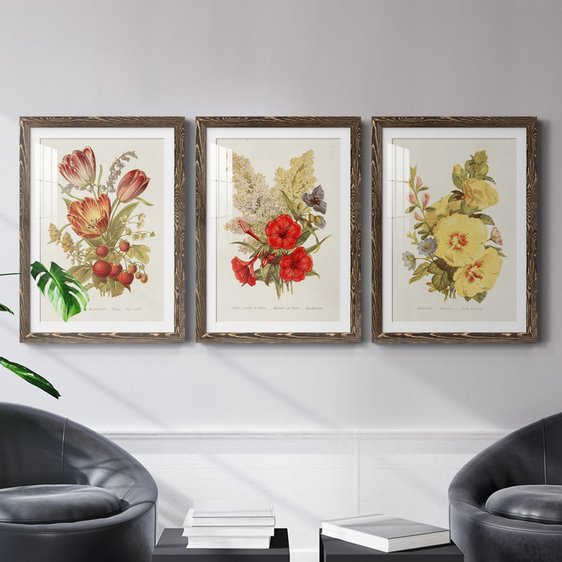 Antique Floral Bouquet IV Premium encadré mat - prêt à accrocher, H 31,5 po x l 47 po x P 1,5 po, Noyer
