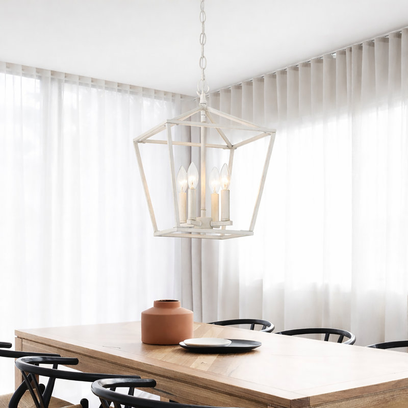 Lustre de salle à manger à 4 lumières en acier à intensité variable Allis, Ivoire délavé