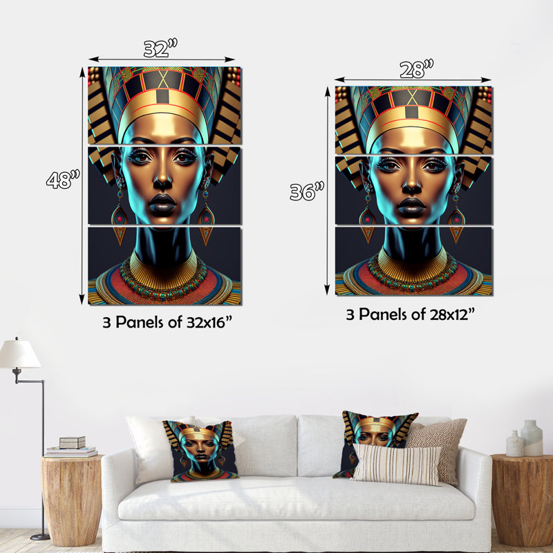 Néfertiti, belle déesse égyptienne II - femme égyptienne, ensemble d'art sur toile, H 28 po x l 36 po x P 1 po