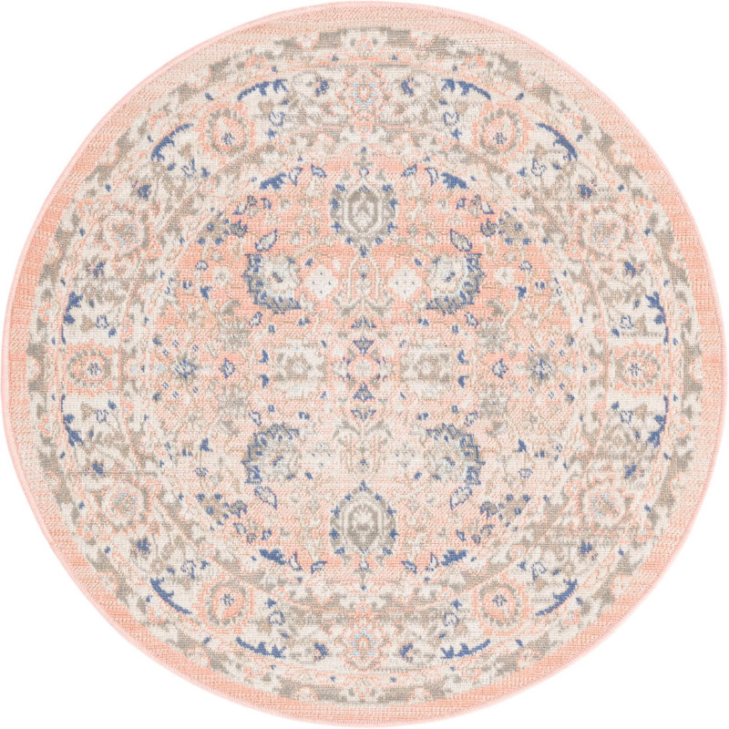 Tapis oriental rose poudre Exann, Rond 3 pi 3 po
