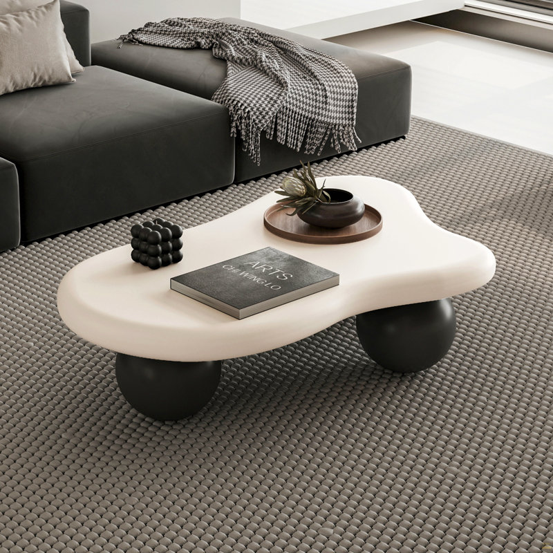 Table basse en forme de nuage avec 3 pieds sphériques, Noir, H 13,78 po x l 47,2 po x P 31,5 po, Blanc, crème