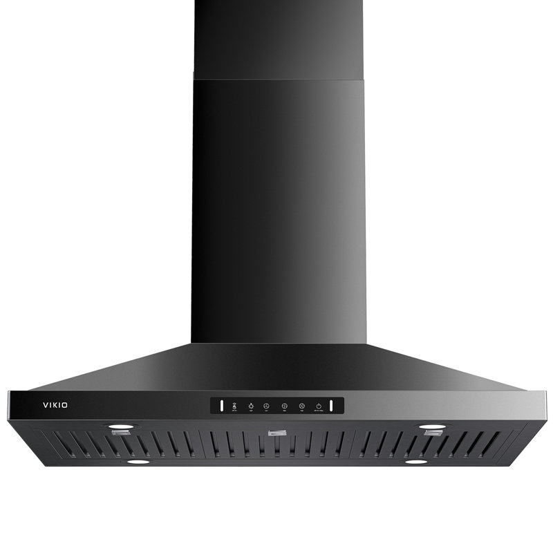 VIKIO 36" 600 CFM Convertible Island Range Hood In Stainless Steel With LEDS, Charcoal Filter And Gesture Control, Black